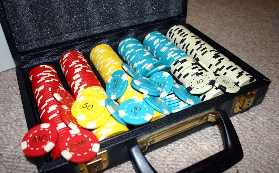 Poker chip set in a carrying case with cards (representative photo)